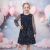 Sunny Fashion Girls Dress Black Sequin Sheer Mesh Long Sleeve Party Elegant Ball Gown(Blue Star)