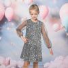 Sunny Fashion Girls Dress Black Sequin Sheer Mesh Long Sleeve Party Elegant Ball Gown(Dark Grey)