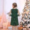 Sunny Fashion Girls Dress Black Sequin Sheer Mesh Long Sleeve Party Elegant Ball Gown(Green)
