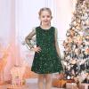 Sunny Fashion Girls Dress Black Sequin Sheer Mesh Long Sleeve Party Elegant Ball Gown(Green)