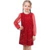 Sunny Fashion Girls Dress Black Sequin Sheer Mesh Long Sleeve Party Elegant Ball Gown(Red Sequin)
