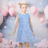 Sunny Fashion Girls Dress Black Sequin Sheer Mesh Long Sleeve Party Elegant Ball Gown(Sky Blue)