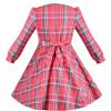 Sunny Fashion Girls Dress Red Checkered Lace Ruffle Skirt Long Sleeve Christmas(Red)