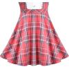 Sunny Fashion Girls Dress Red Checkered Lace Ruffle Skirt Long Sleeve Christmas(Red)