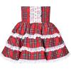 Sunny Fashion Girls Dress Red Checkered Lace Ruffle Skirt Long Sleeve Christmas(Red Plaid)