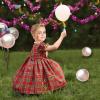 Sunny Fashion Girls Dress Red Checkered Lace Ruffle Skirt Long Sleeve Christmas(Red Plaid Check)