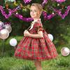 Sunny Fashion Girls Dress Red Checkered Lace Ruffle Skirt Long Sleeve Christmas(Red Plaid Check)