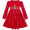 Sunny Fashion Girls Dress Red Checkered Lace Ruffle Skirt Long Sleeve Christmas(Red Velvet)