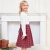 Sunny Fashion Girls Dress Red Checkered Lace Ruffle Skirt Long Sleeve Christmas(Red White Plaid)