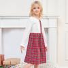 Sunny Fashion Girls Dress Red Checkered Lace Ruffle Skirt Long Sleeve Christmas(Red White Plaid)