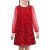 Sunny Fashion Girls Dress Black Sequin Sheer Mesh Long Sleeve Party Elegant Ball Gown(Red Sequin)