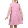 Sunny Fashion Girls Dress Black Sequin Sheer Mesh Long Sleeve Party Elegant Ball Gown(Sparkle Pink)