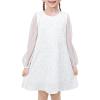 Sunny Fashion Girls Dress Black Sequin Sheer Mesh Long Sleeve Party Elegant Ball Gown(White)