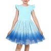 Sunny Fashion Girls Dress Pink Sequin Wedding Hi-Low Tulle Skirt Tutu Flutter Sleeve(Blue Gradient)