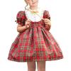 Sunny Fashion Girls Dress Red Checkered Lace Ruffle Skirt Long Sleeve Christmas(Red Plaid Check)