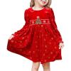 Sunny Fashion Girls Dress Red Checkered Lace Ruffle Skirt Long Sleeve Christmas(Red Velvet)