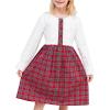 Sunny Fashion Girls Dress Red Checkered Lace Ruffle Skirt Long Sleeve Christmas(Red White Plaid)