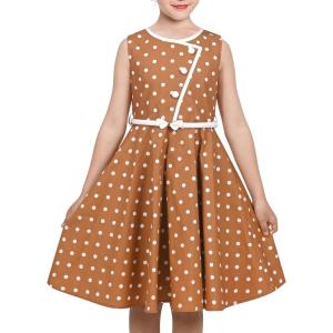 Sunny Fashion Girls Dress Brown Polka Dot Butterfly Belt Asymmetrical Playful(Brown Polka Dot)