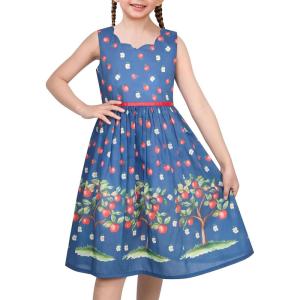 Sunny Fashion Girls Dress Green Strawberry Floral Zigzag Cute Sleeveless Casual Holiday Size 4-12(Blue Apple Tree)