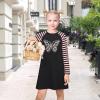 Sunny Fashion Girls Dress Long Sleeve Butterfly Color Contrast Casual Wearing(Black Butterfly)