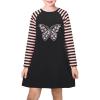 Sunny Fashion Girls Dress Long Sleeve Butterfly Color Contrast Casual Wearing(Black Butterfly)