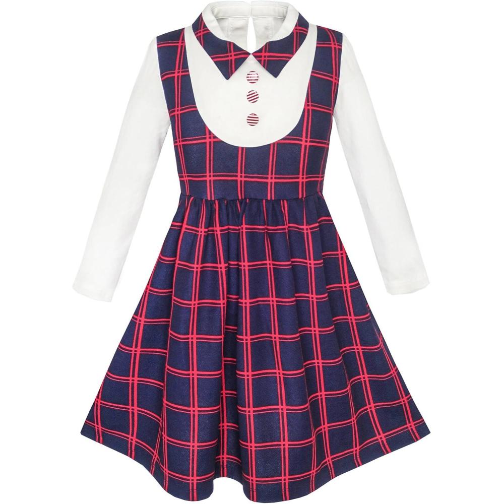 imageSunny Fashion Girls Dress School White Collar Long Sleeve Striped Size 412Multicolor