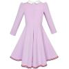 Sunny Fashion Girls Dress School White Collar Long Sleeve Striped Size 4-12(Purple)