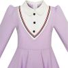 Sunny Fashion Girls Dress School White Collar Long Sleeve Striped Size 4-12(Purple)