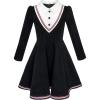 Sunny Fashion Girls Dress School White Collar Long Sleeve Striped Size 4-12(Black)
