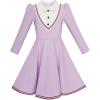 Sunny Fashion Girls Dress School White Collar Long Sleeve Striped Size 4-12(Purple)