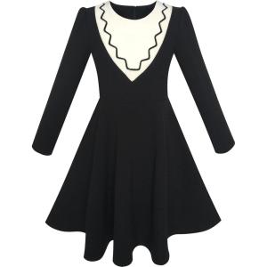 Sunny Fashion Girls Dress School White Collar Long Sleeve Striped Size 4-12(Black 2)