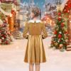 Sunny Fashion Girls Dress Glitter Golden Star White Collar Casual Warm Winter(Gold Velvet)