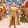 Sunny Fashion Girls Dress Glitter Golden Star White Collar Casual Warm Winter(Gold Velvet)
