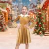 Sunny Fashion Girls Dress Glitter Golden Star White Collar Casual Warm Winter(Gold Velvet)