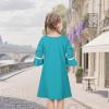 Sunny Fashion Girls Dress Lace Trim Bell Sleeve Cherry Applique Pearl A-Line Casual Size 3-8(Pale Green)