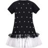 Sunny Fashion Girls Black Tee Dress Pearl Lace White Mini Tulle Casual Size 5-10(Black)