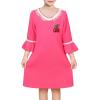 Sunny Fashion Girls Dress Lace Trim Bell Sleeve Cherry Applique Pearl A-Line Casual Size 3-8(Bright Pink)