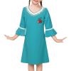 Sunny Fashion Girls Dress Lace Trim Bell Sleeve Cherry Applique Pearl A-Line Casual Size 3-8(Pale Green)