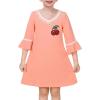 Sunny Fashion Girls Dress Lace Trim Bell Sleeve Cherry Applique Pearl A-Line Casual Size 3-8(Pinkish Yellow)