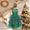 Sunny Fashion Girls Dress Birthday Princess Ruffle Dress Cake Balloon Print(Green Xmas)