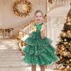 Sunny Fashion Girls Dress Birthday Princess Ruffle Dress Cake Balloon Print(Green Xmas)