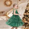 Sunny Fashion Girls Dress Birthday Princess Ruffle Dress Cake Balloon Print(Green Xmas)