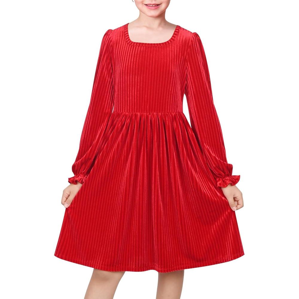 imageSunny Fashion Girls Dress Unicorn Rainbow Long Sleeve Casual Dress Size 38Red Velvet