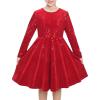 Sunny Fashion Girls Dress Unicorn Rainbow Long Sleeve Casual Dress Size 3-8(Red Sequin)