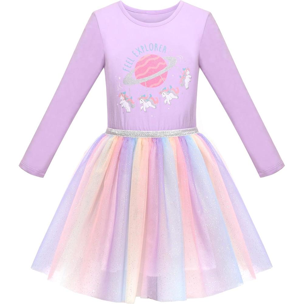 imageSunny Fashion Girls Dress Long Sleeve Christmas Owl Sparkling Sequin TullePurple Carousel