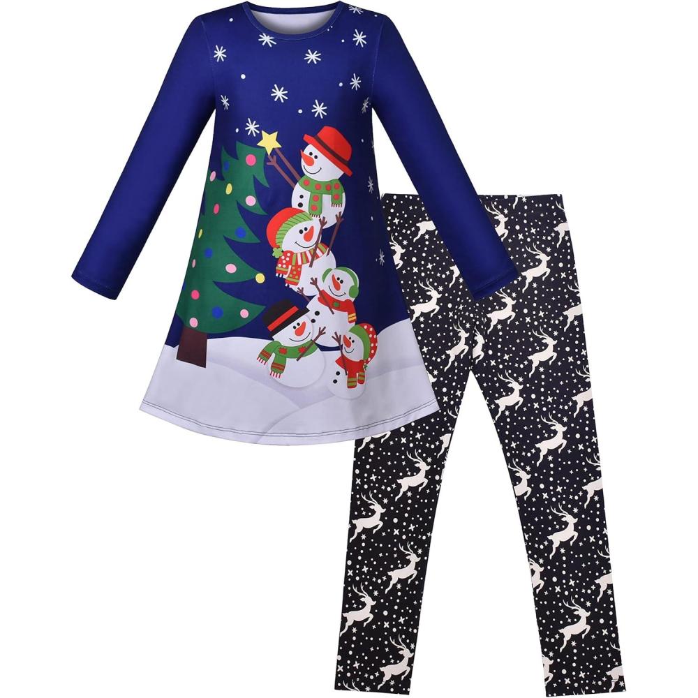 imageSunny Fashion Girls Outfit Set 2 Piece Cotton Heart Casual Dresss Top PantsNight Blue