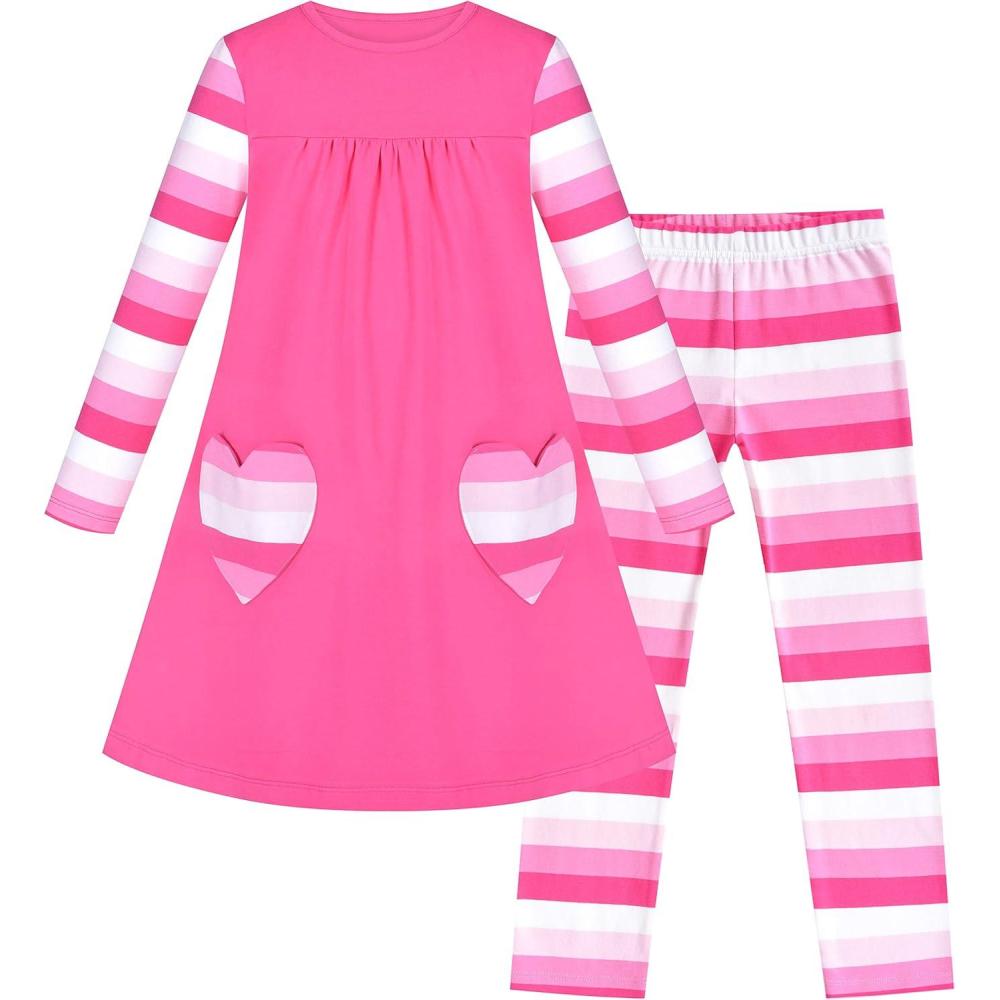 imageSunny Fashion Girls Outfit Set 2 Piece Cotton Heart Casual Dresss Top PantsPink Heart