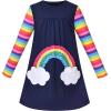 Sunny Fashion Girls Outfit Set 2 Piece Cotton Heart Casual Dresss Top Pants(Rainbow Cloud)