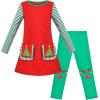 Sunny Fashion Girls Outfit Set 2 Piece Cotton Heart Casual Dresss Top Pants(Red Striped)