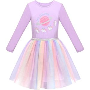 Sunny Fashion Girls Dress Long Sleeve Christmas Owl Sparkling Sequin Tulle(Purple Carousel)